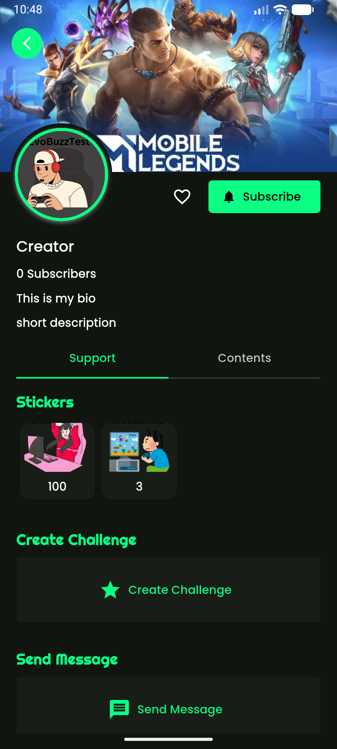 evomaxx creator profile mobile screen